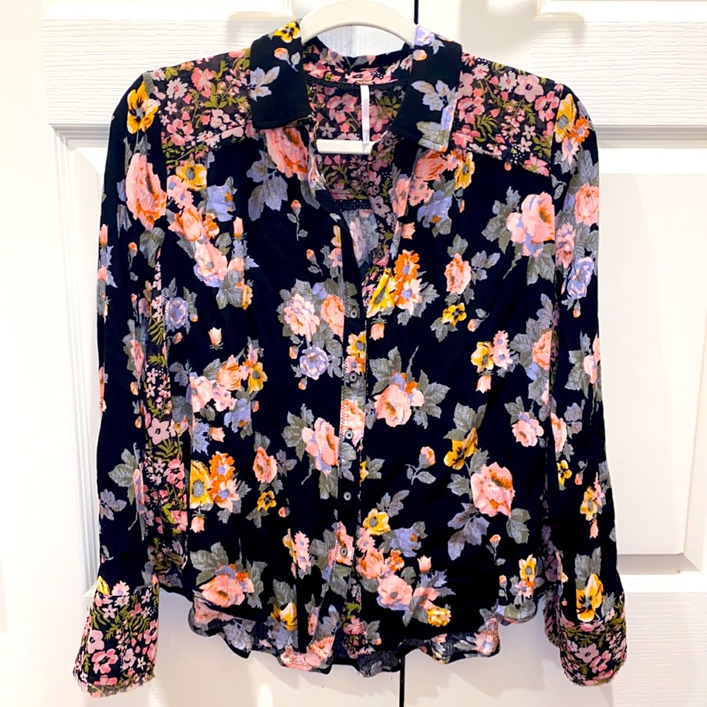 Free People Floral Button Up Top